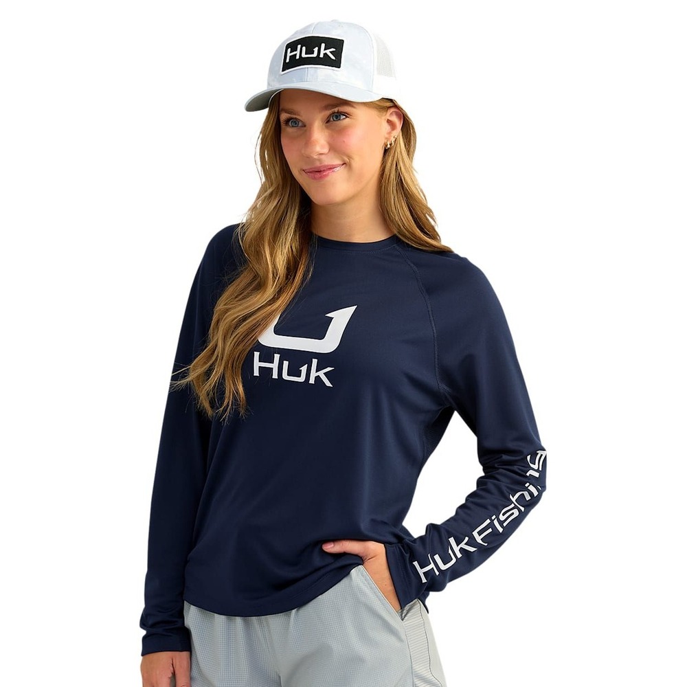 Huk Icon LS Fishing Shirt Blue Performance Sun Top Small NWT UPF 50 Cooling